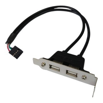 USB 2.0 9 Pin Header to 2 Ports A Female Panel Bracket Cable Black