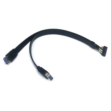 Mini USB 3.0 20-Pin to Dual Type-A Female Extension Cable (Flat Wire)