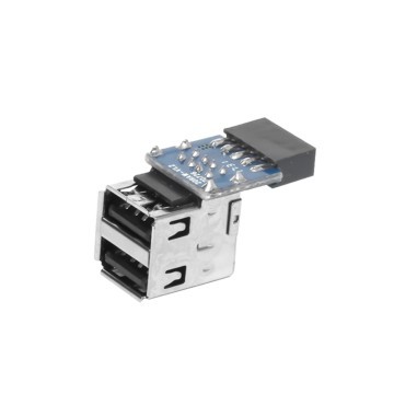 Dual USB 2.0 Type A Female Port to Motherboard 9 Pin Header Adapter