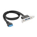 USB 3.0 20 Pin to Dual Type A Extension Cable with Panel Mounts